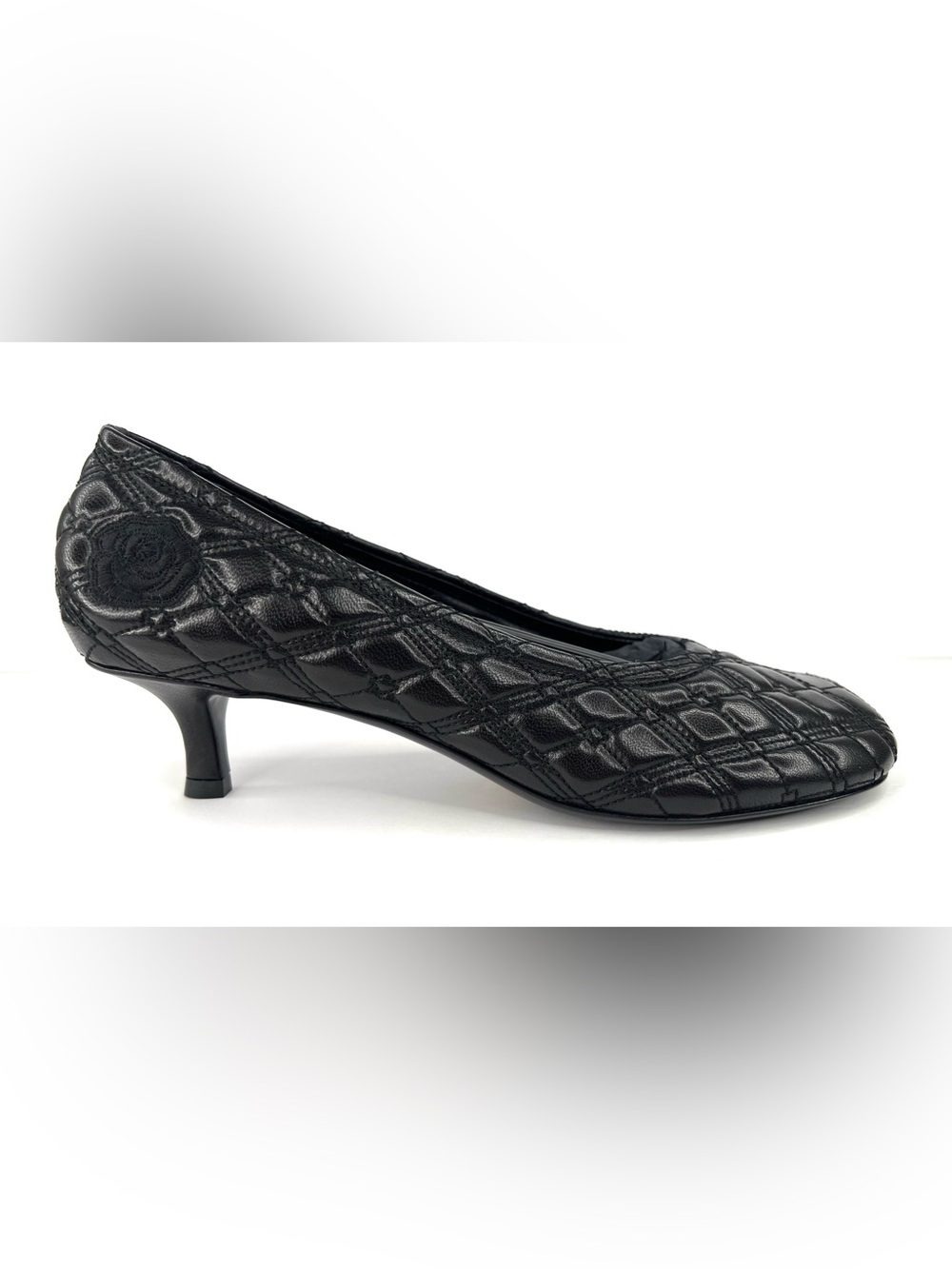 Burberry EKD Baby Pump Diamond Quilted Kitten Heel Nappa Leather Pumps EU 38